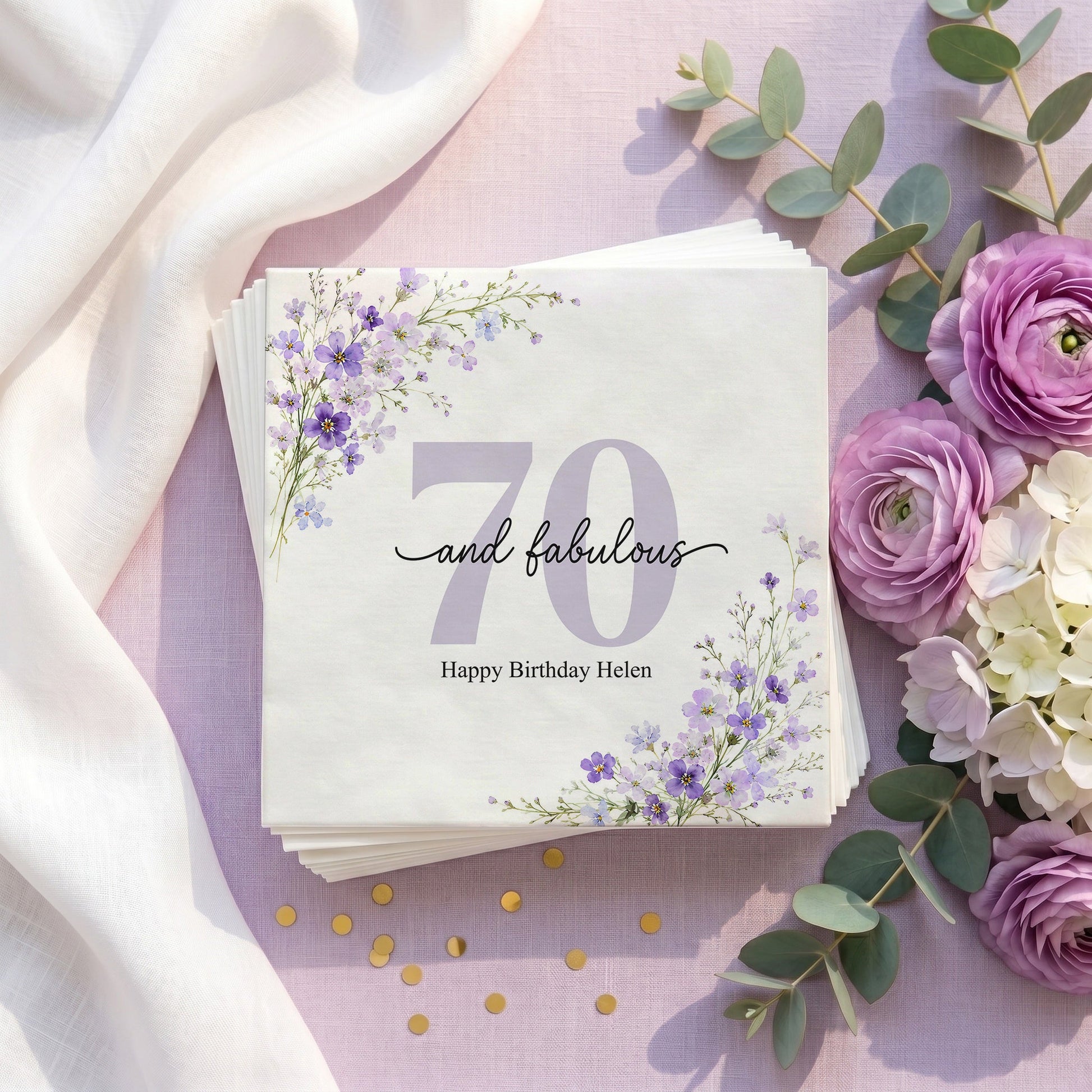 70 and Fabulous Birthday Napkins, Personalized Purple - Pretty Gifted