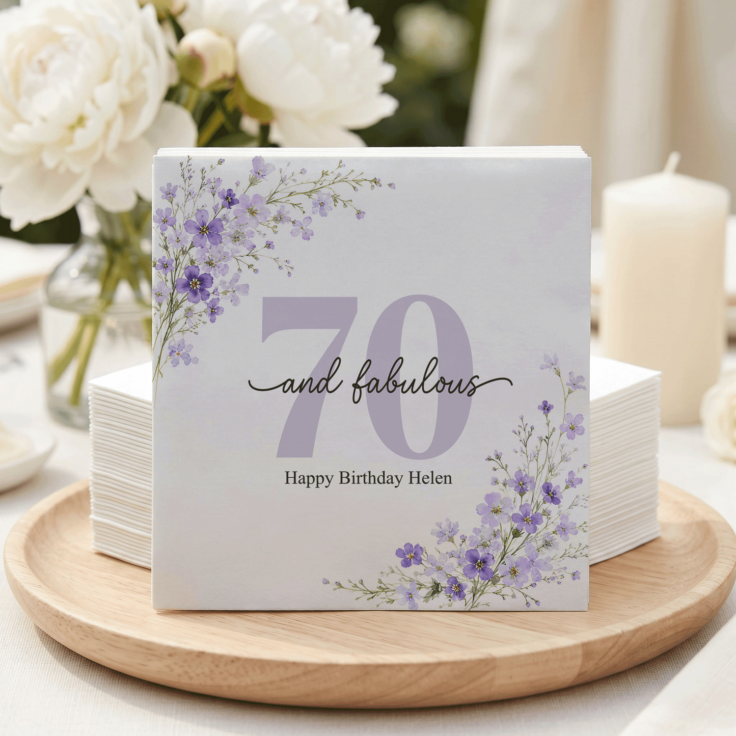 70 and Fabulous Birthday Napkins, Personalized Purple - Pretty Gifted