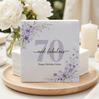 70 and Fabulous Birthday Napkins, Personalized Purple - Pretty Gifted