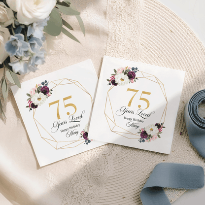 75 Years Loved Floral 75th Birthday Napkins - Pretty Gifted
