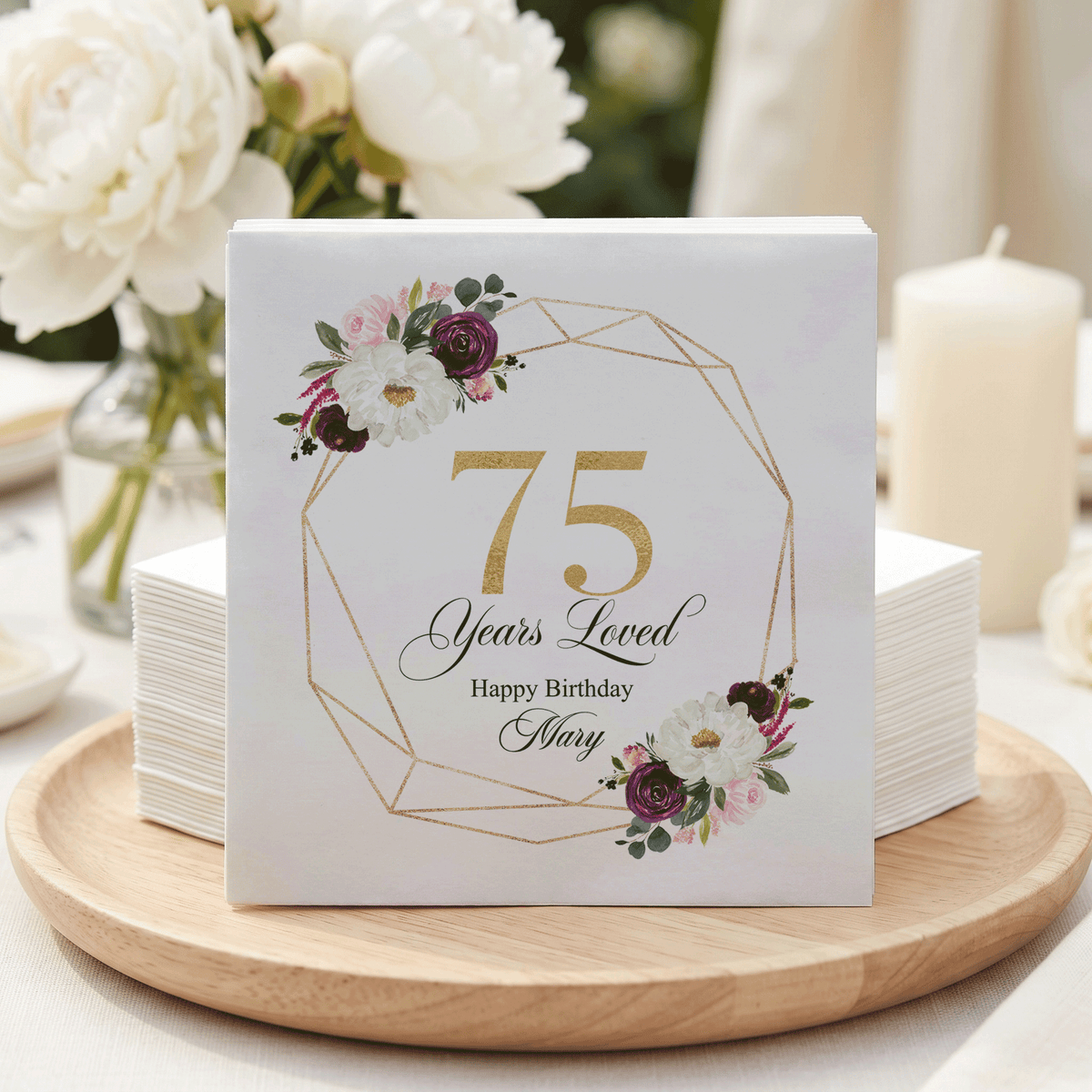 75 Years Loved Floral 75th Birthday Napkins - Pretty Gifted