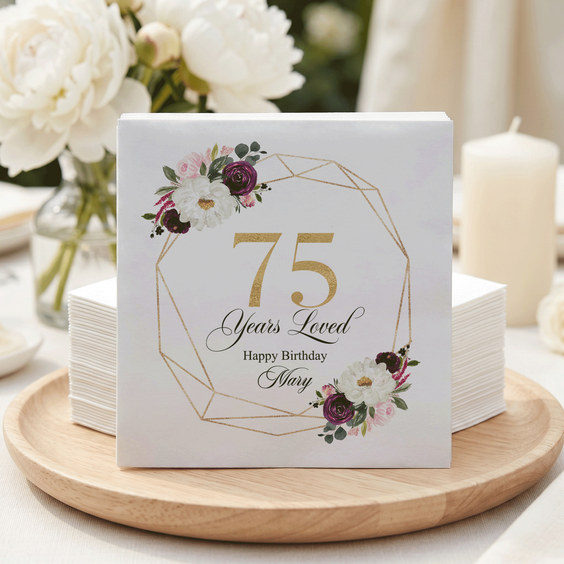 75 Years Loved Floral 75th Birthday Napkins - Pretty Gifted