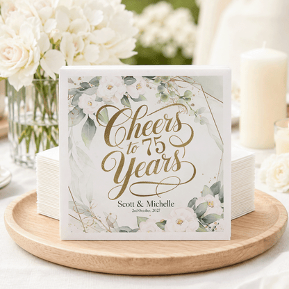 75 Years Together Napkins, Personalized White Floral - Pretty Gifted