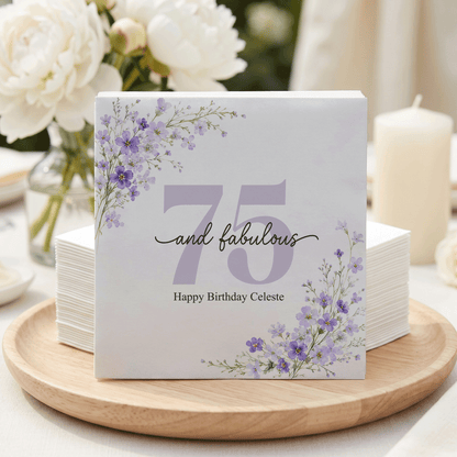75th Birthday Napkins, Personalized Purple Wildflower - Pretty Gifted