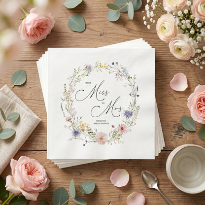 Miss to Mrs Wildflower Bridal Shower Napkins Personalized