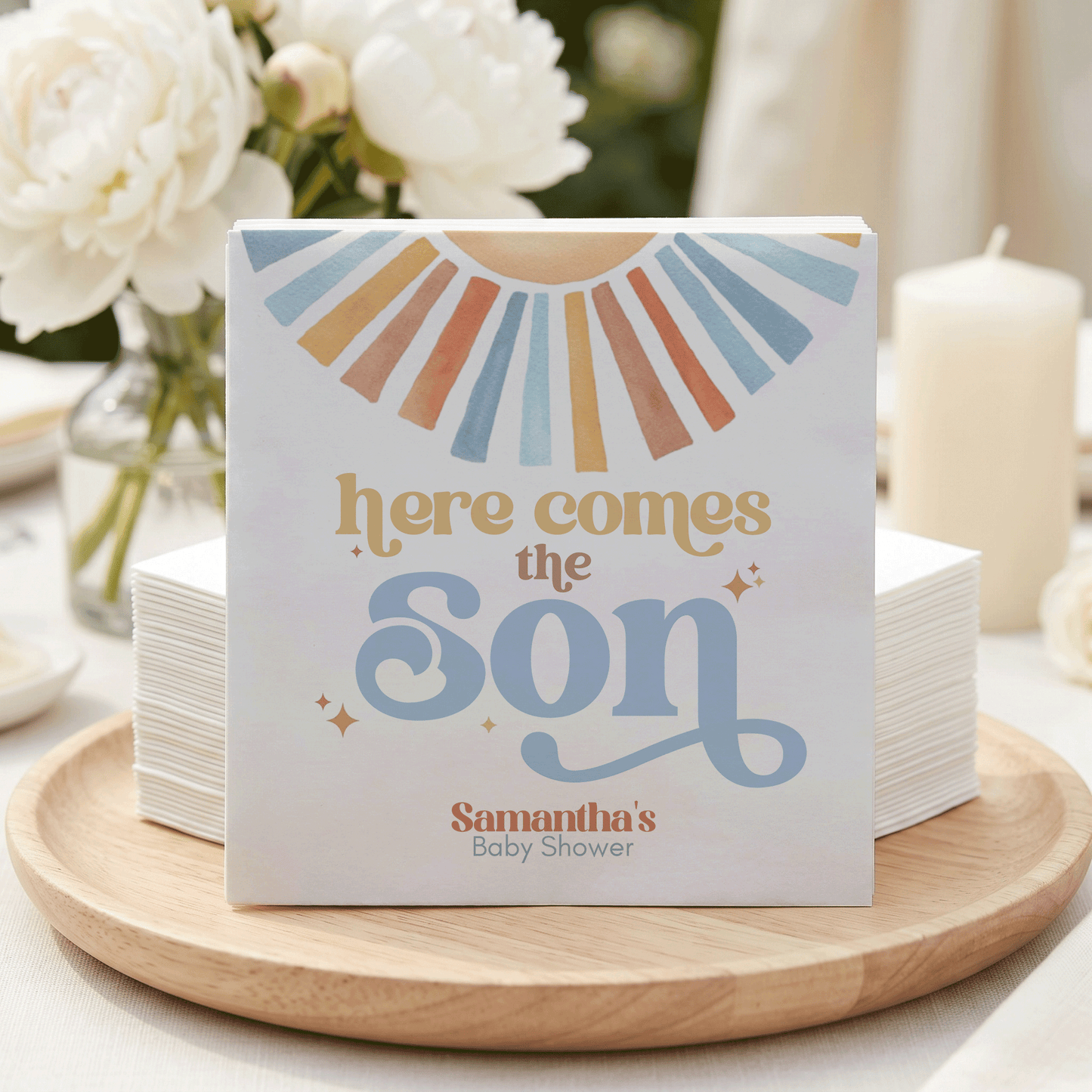 Here Comes the Son Baby Shower Napkins, Personalized Boy
