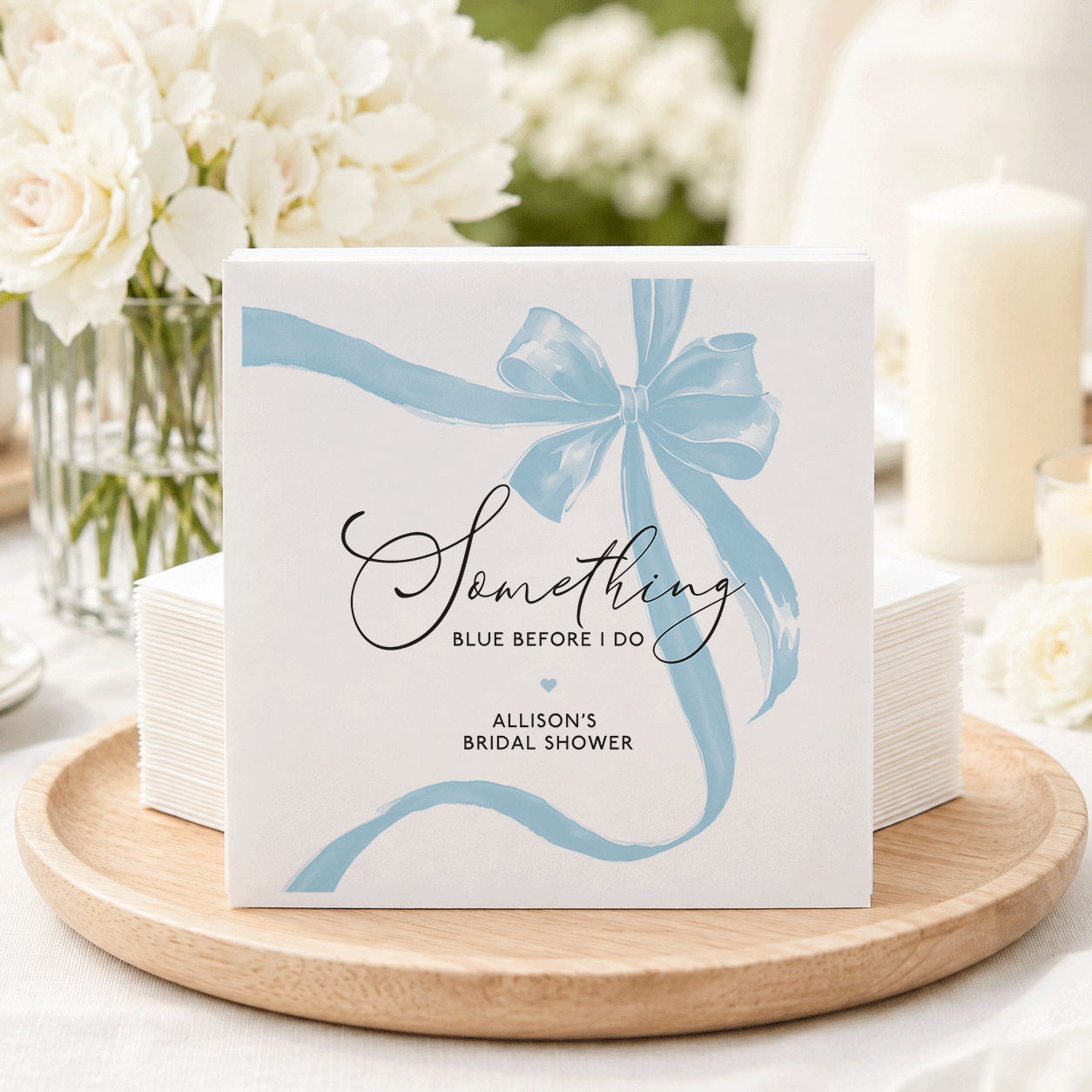 Something Blue Bridal Shower Napkins – Before I Do Personalized Bow Design