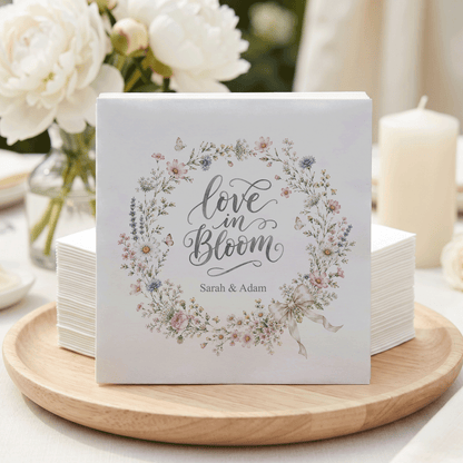 Wildflower Wreath Wedding Napkins, Love in Bloom, Personalized