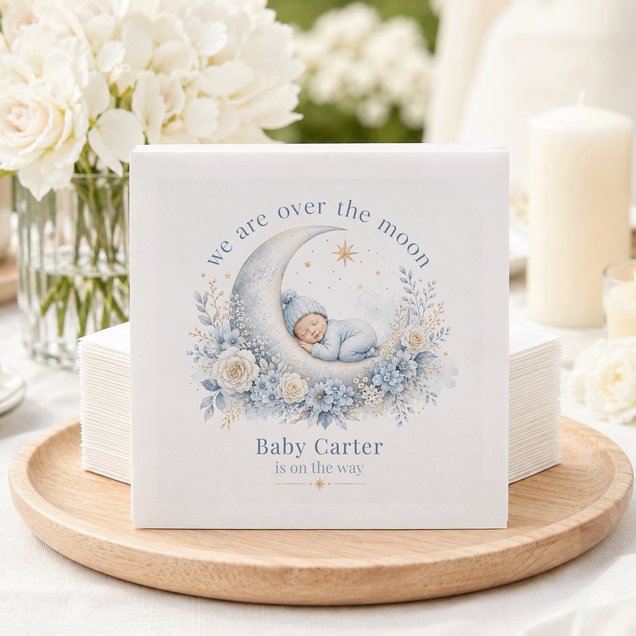 Over the Moon Baby Shower Napkins with Custom Name