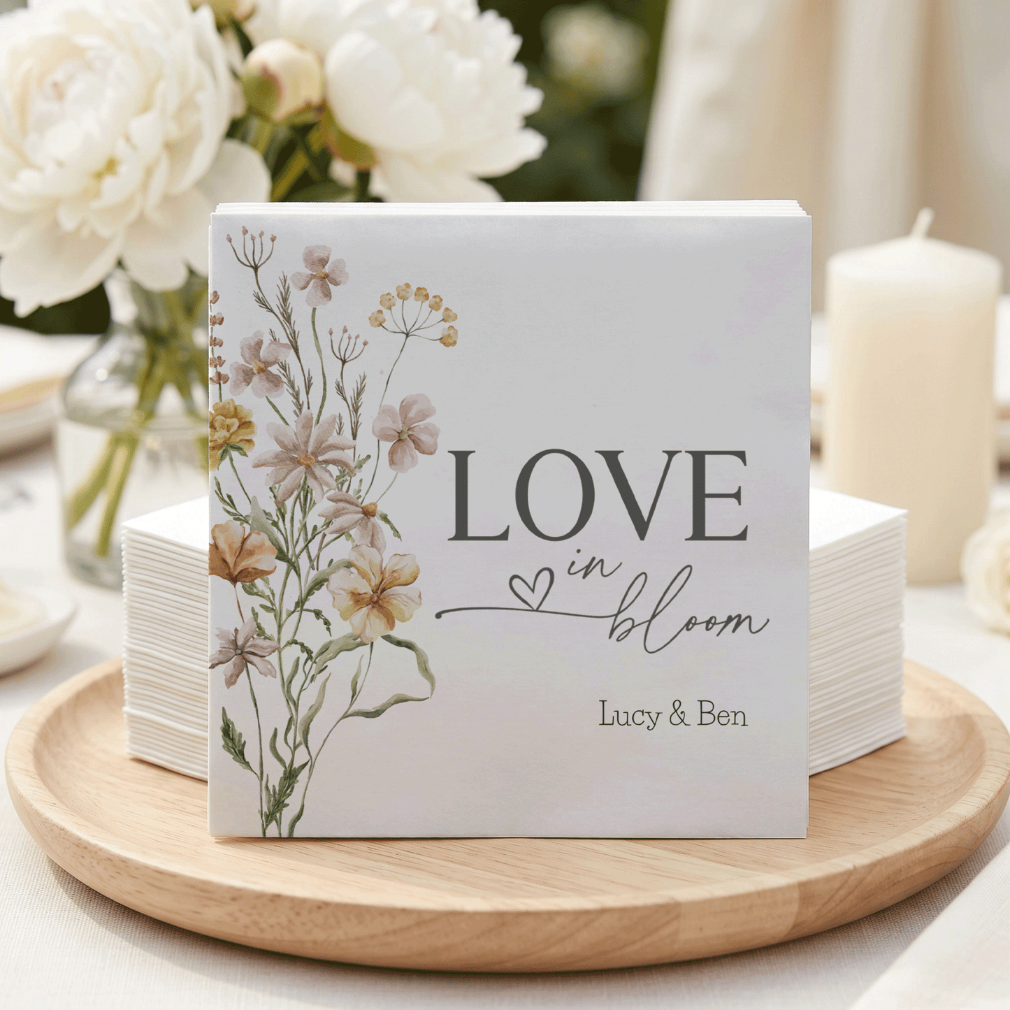 Love in Bloom Wedding Napkins, Wildflower, Personalized