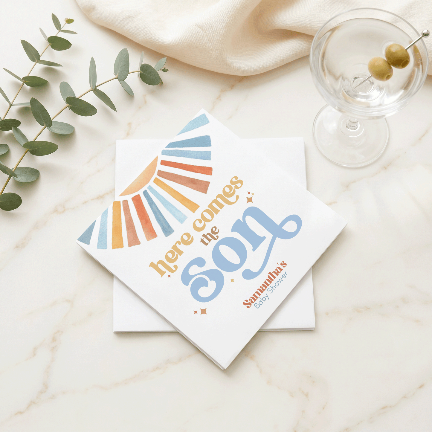 Here Comes the Son Baby Shower Napkins, Personalized Boy