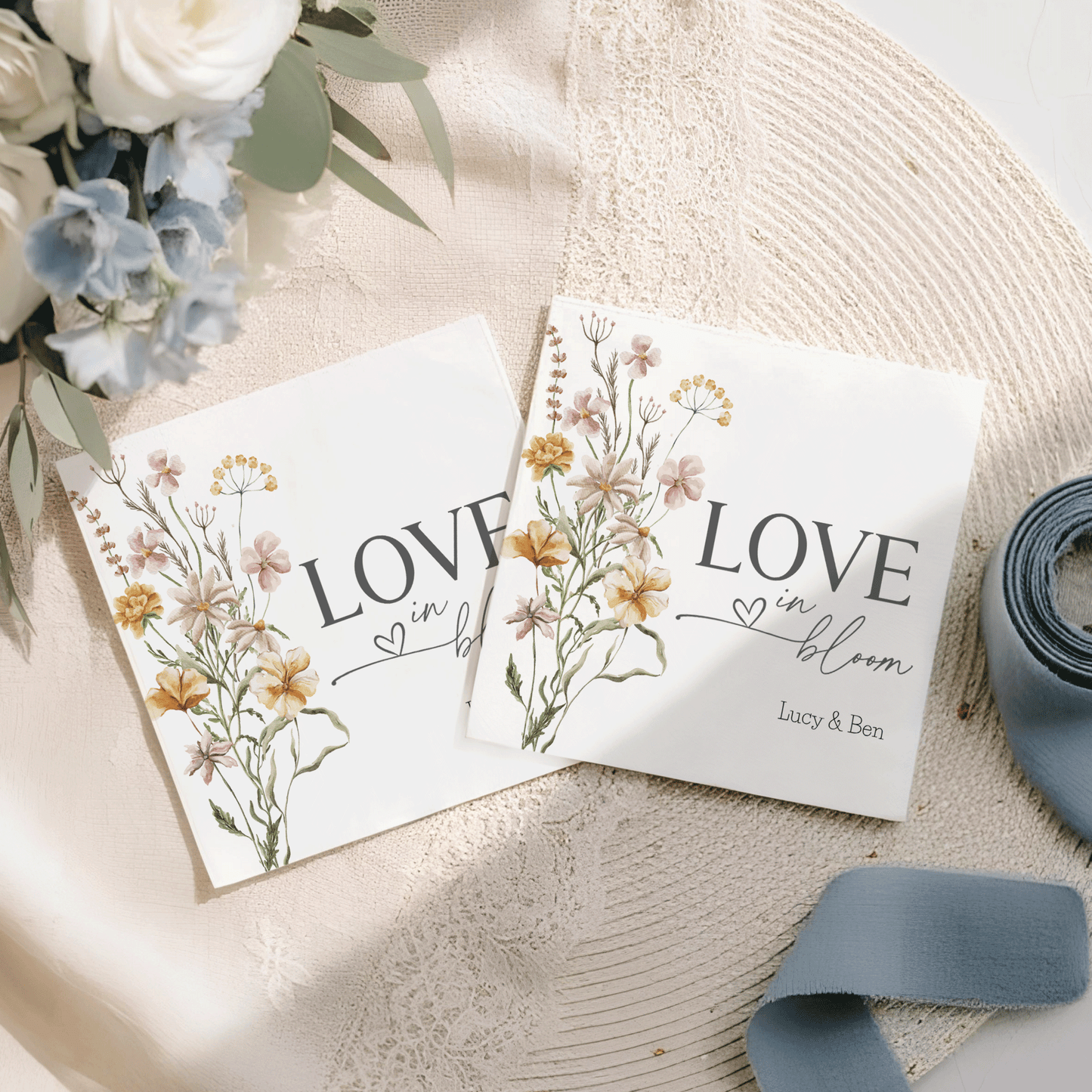 Love in Bloom Wedding Napkins, Wildflower, Personalized