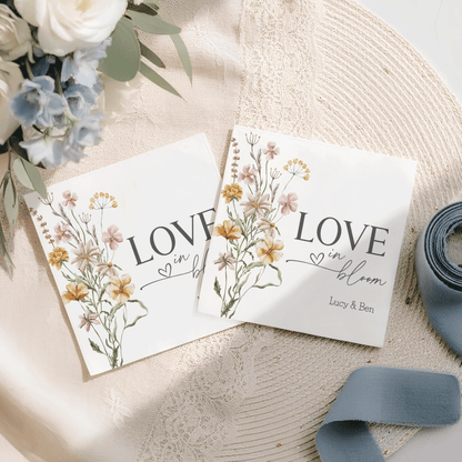 Love in Bloom Wedding Napkins, Wildflower, Personalized