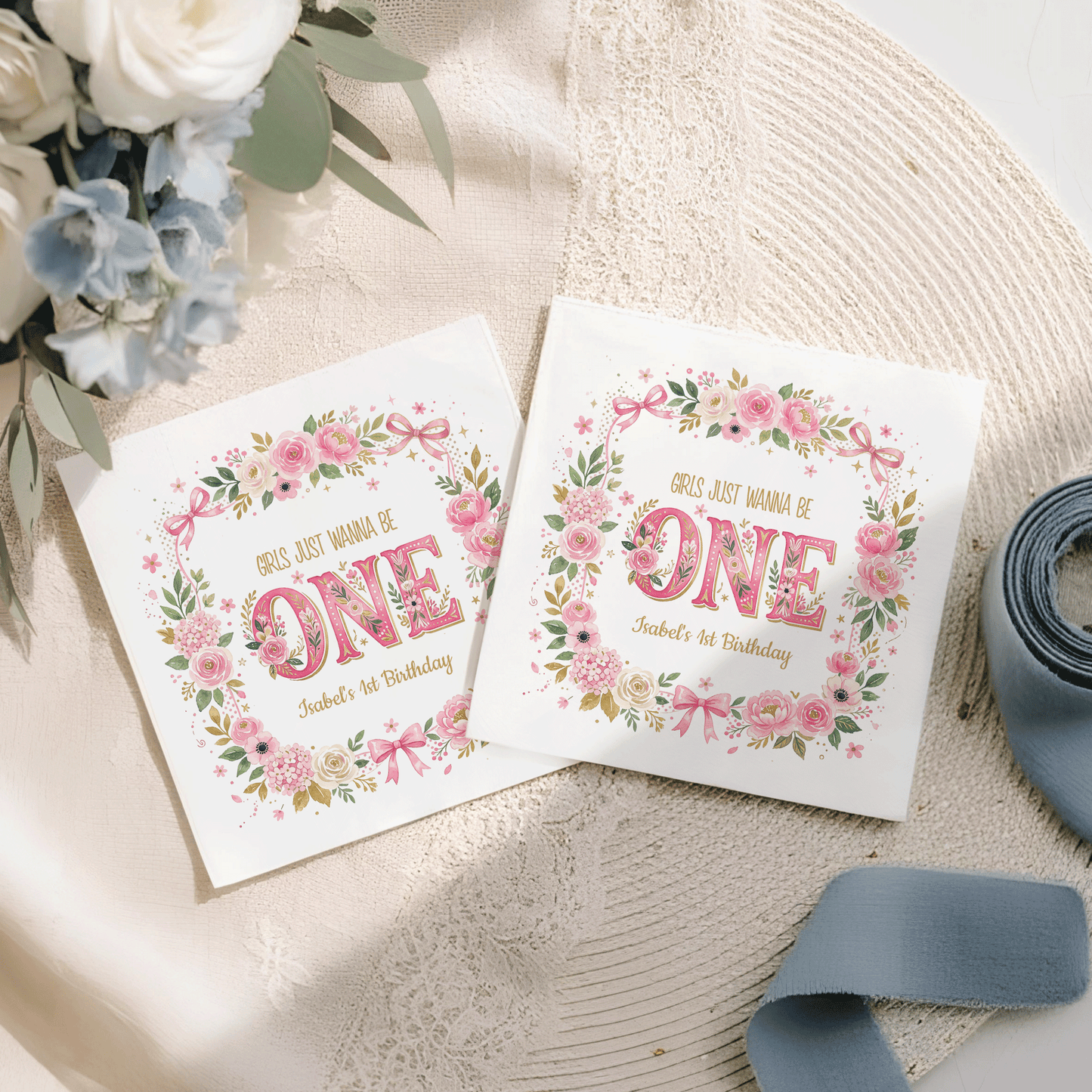 Girls Just Wanna Be One Napkins, Pink Floral, Personalized