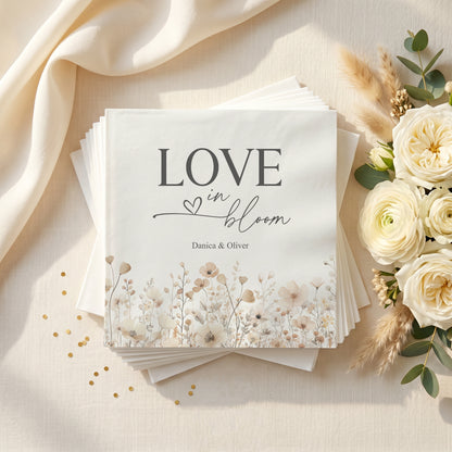 Neutral Boho Wedding Napkins, Love in Bloom, Personalized