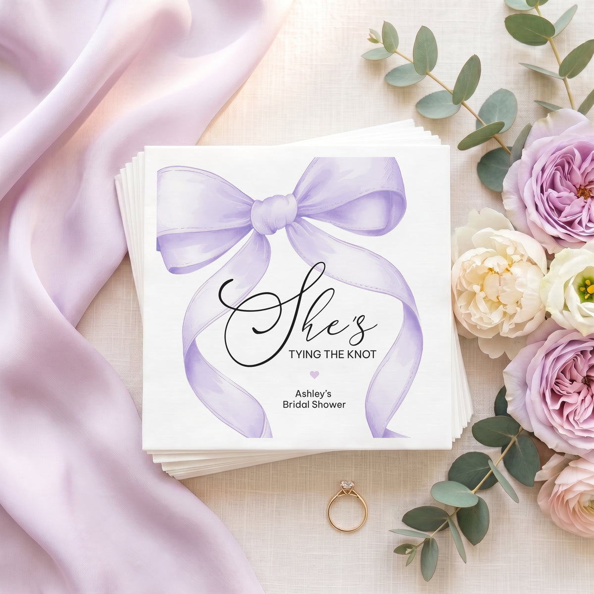 Lilac Bow She’s Tying the Knot Bridal Shower Napkins