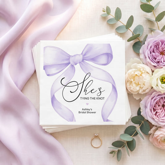 Lilac Bow She’s Tying the Knot Bridal Shower Napkins