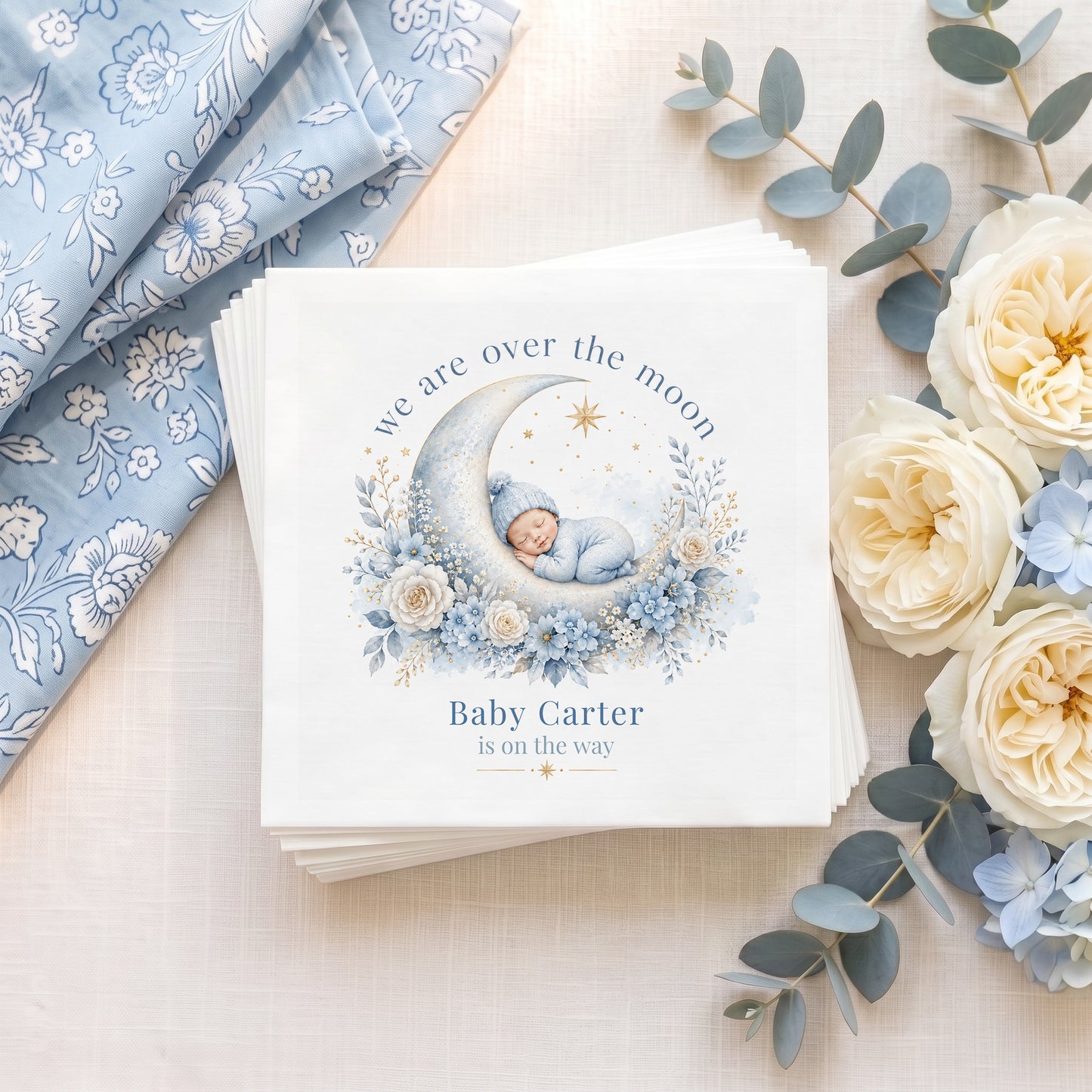 Over the Moon Baby Shower Napkins with Custom Name