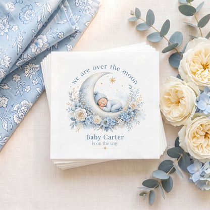 Over the Moon Baby Shower Napkins with Custom Name