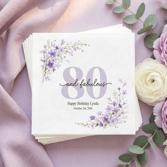 80th Birthday Wildflower Napkins with a Custom Message - Pretty Gifted