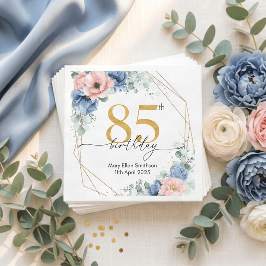 85 Years Celebrated Personalized Floral Napkins - Pretty Gifted