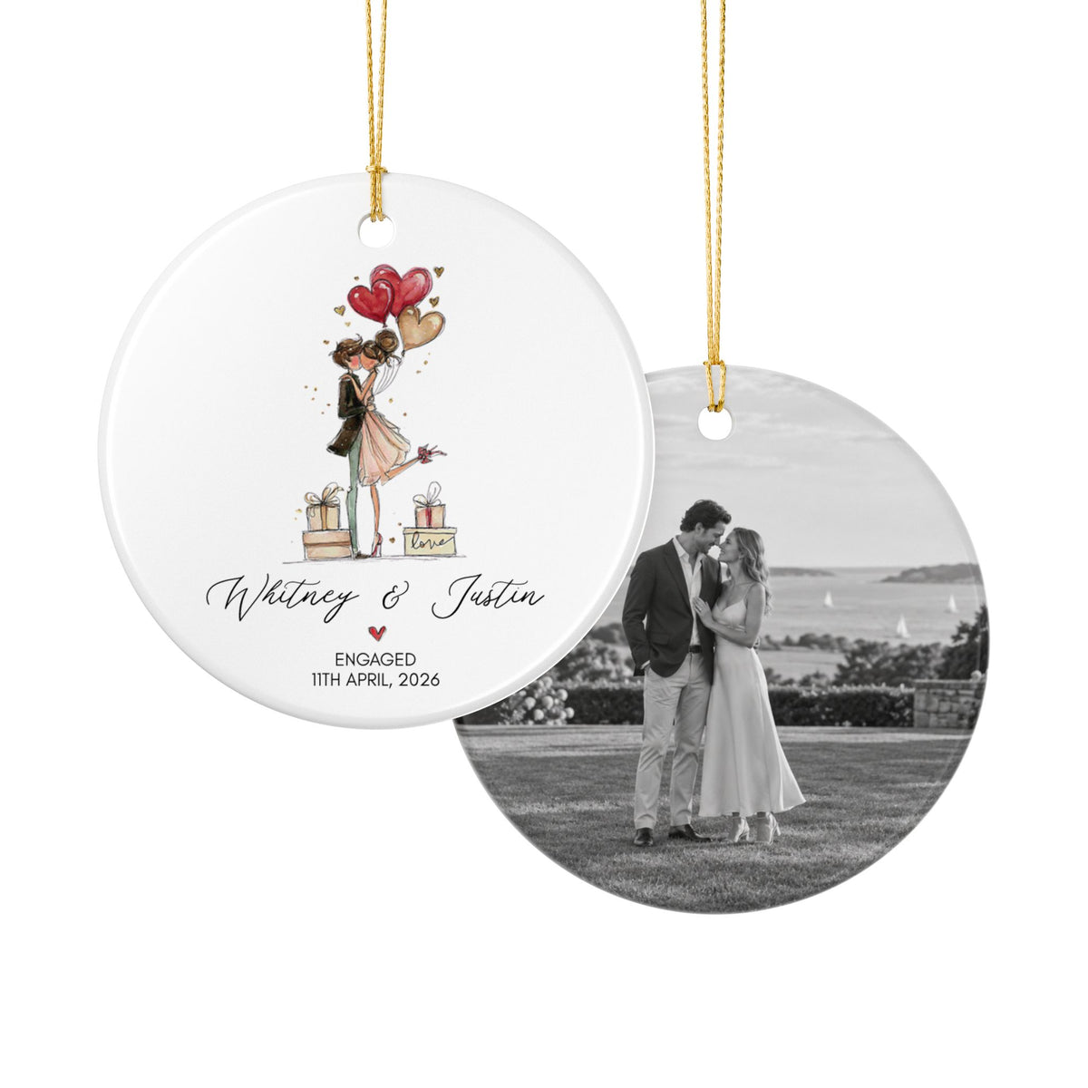 Personalized Engagement Ornament | Photo Back Option