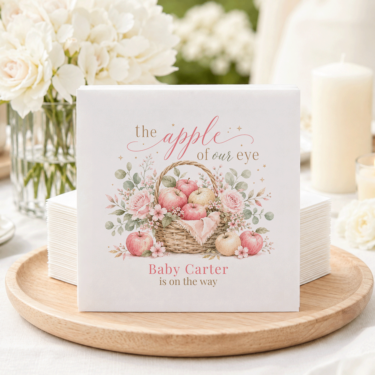 Baby Carter is on the way with floral apple basket design.