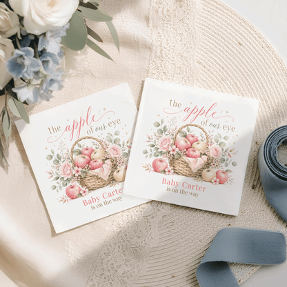 Two cards with "the apple of our eye" and "Baby Carter is on the way" text.