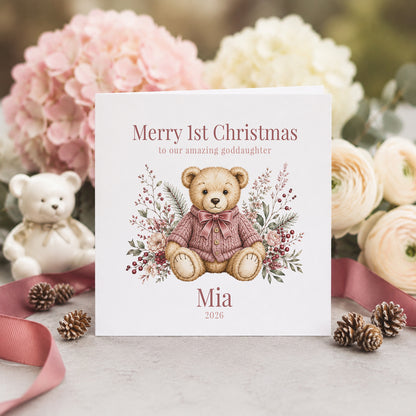 Goddaughter First Christmas Card From Godparents, Teddy