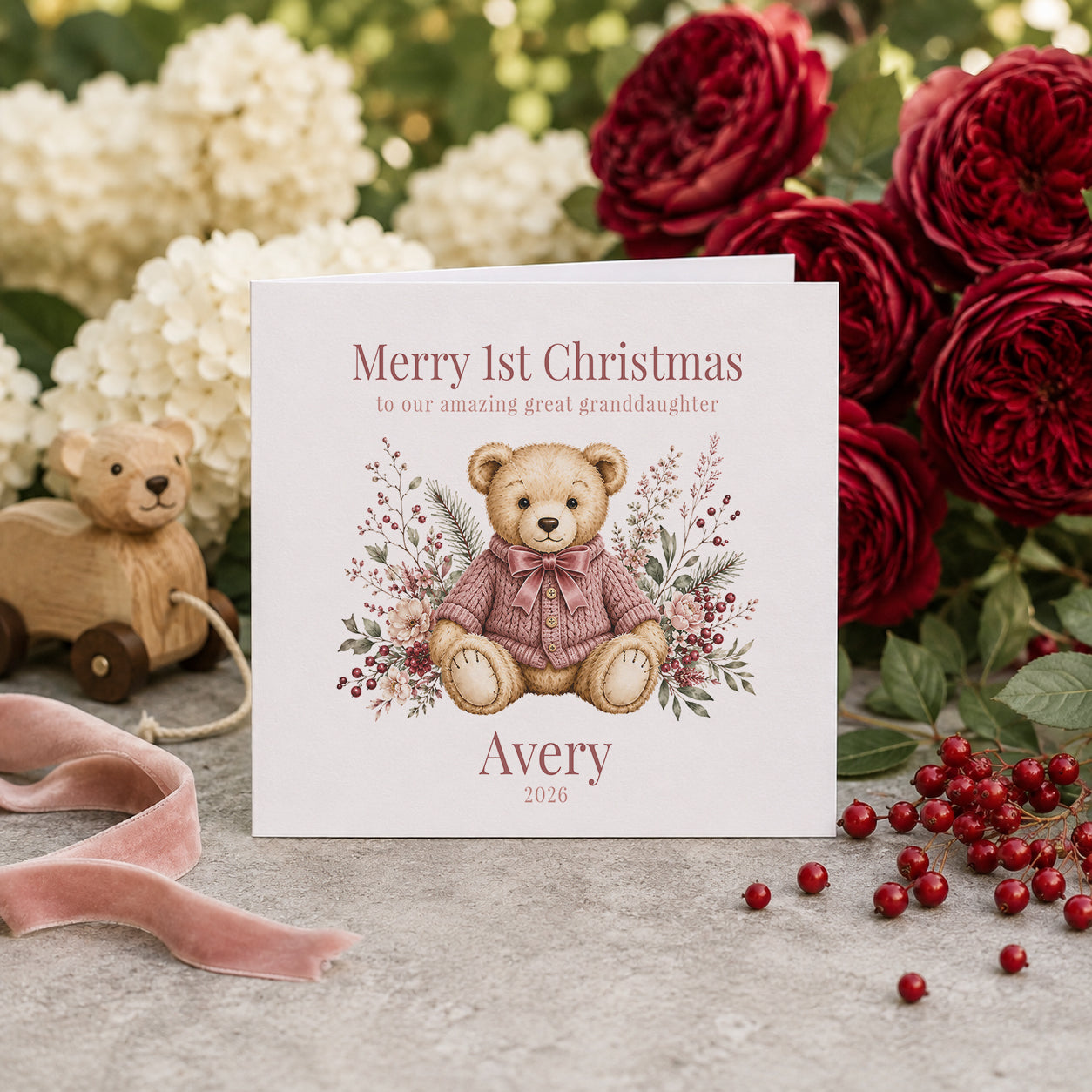 Great Granddaughter Christmas Keepsake, Heirloom Teddy Card
