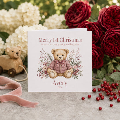 Great Granddaughter Christmas Keepsake, Heirloom Teddy Card