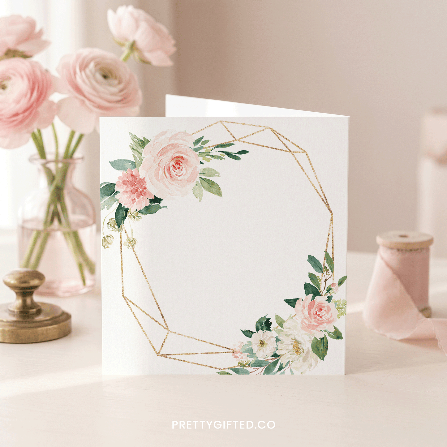 95th Birthday Card, Personalized Blush and Gold Floral - Pretty Gifted