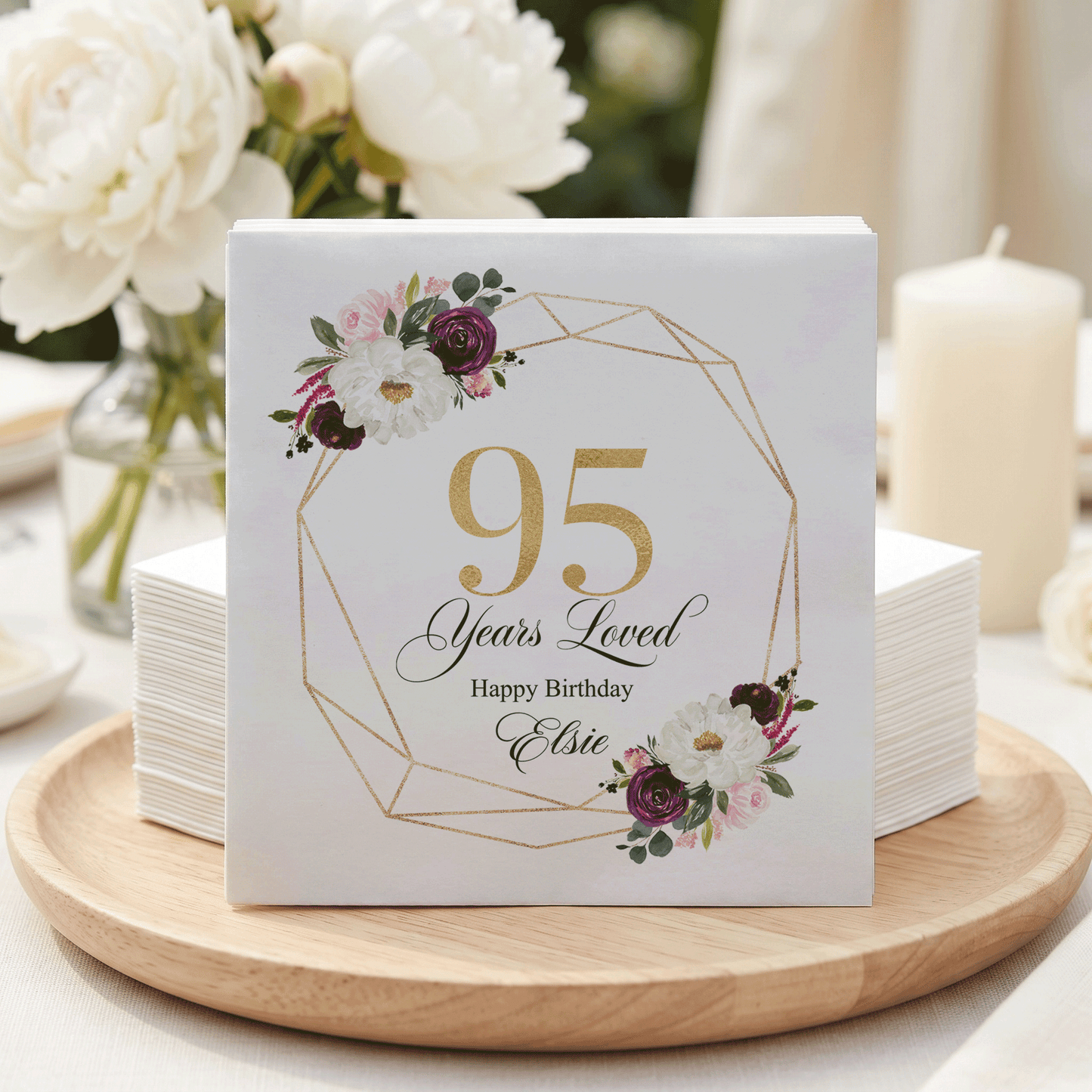 95th Birthday Napkins, Personalized 95 Years Loved - Pretty Gifted