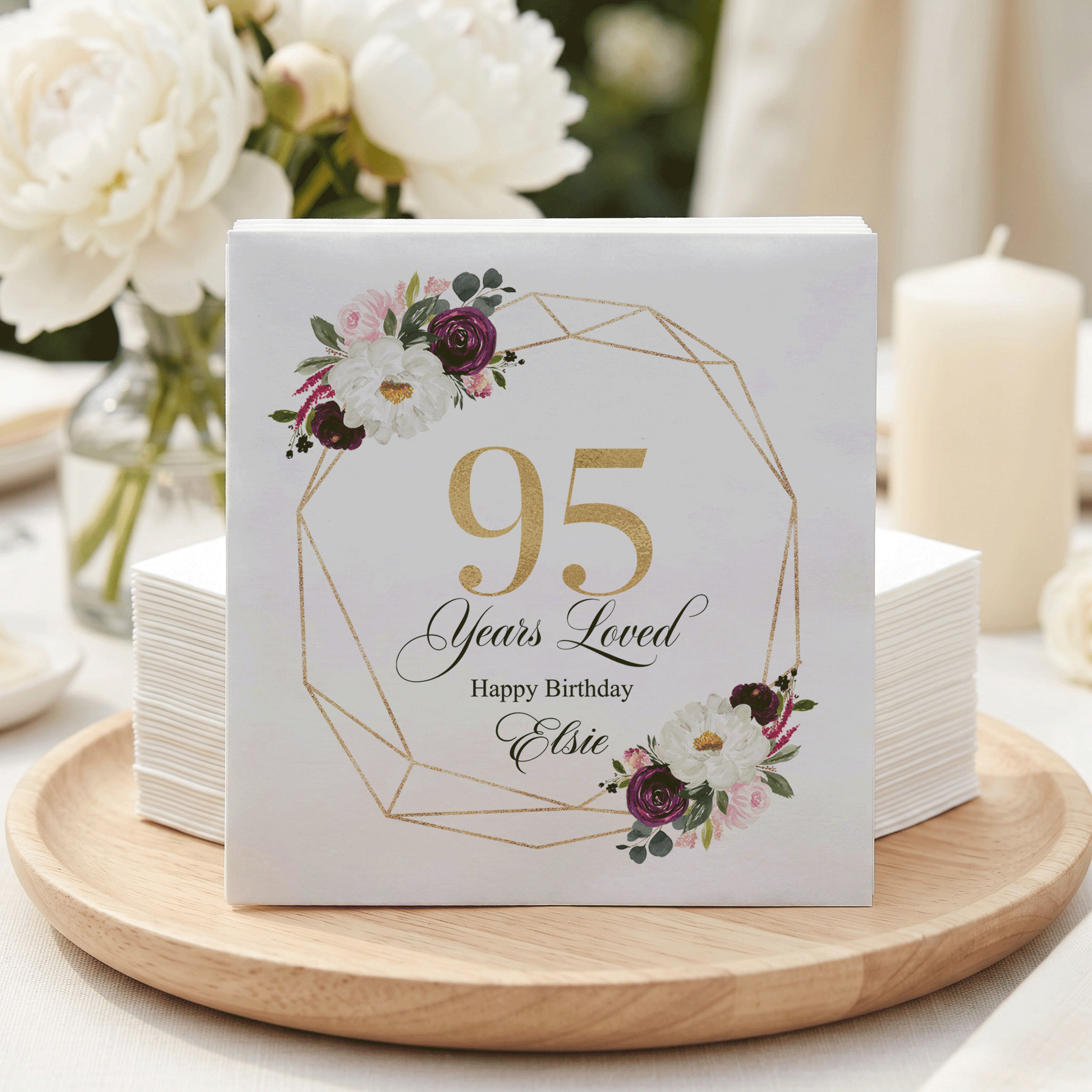 95th Birthday Napkins, Personalized 95 Years Loved - Pretty Gifted