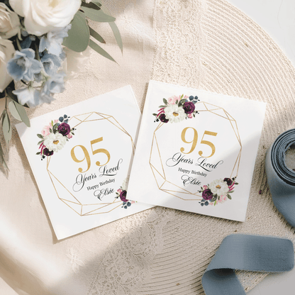 95th Birthday Napkins, Personalized 95 Years Loved - Pretty Gifted