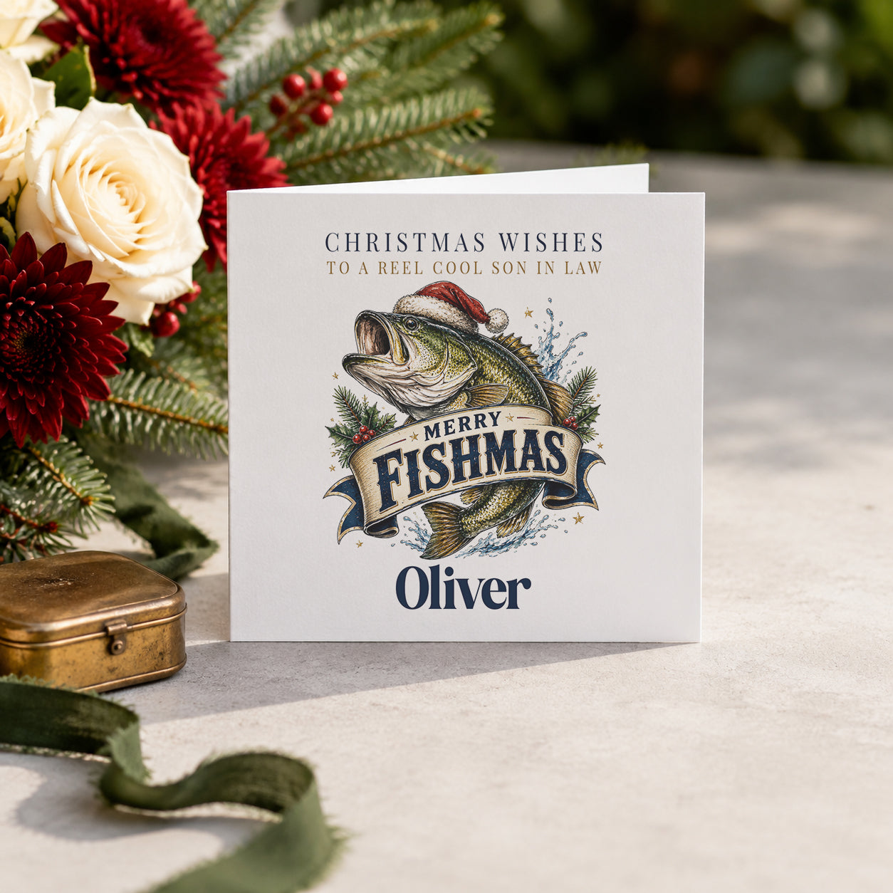 Personalized Fishing Christmas Card for Son-in-Law