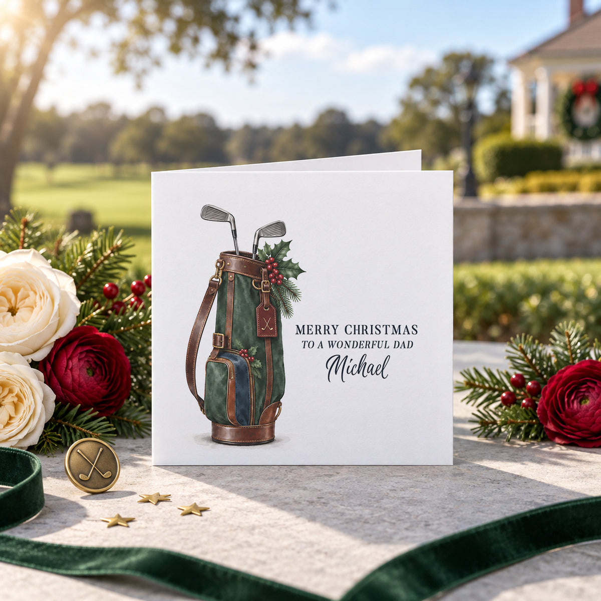 A Wonderful Dad · Personalized Golf Christmas Card