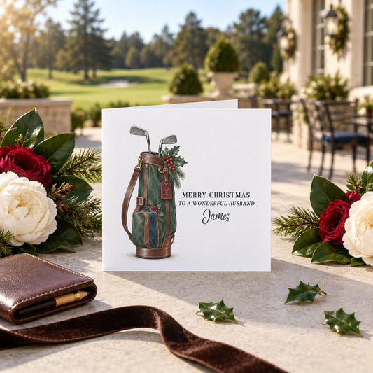 Christmas Love for Your Golfing Husband · Personalized Card