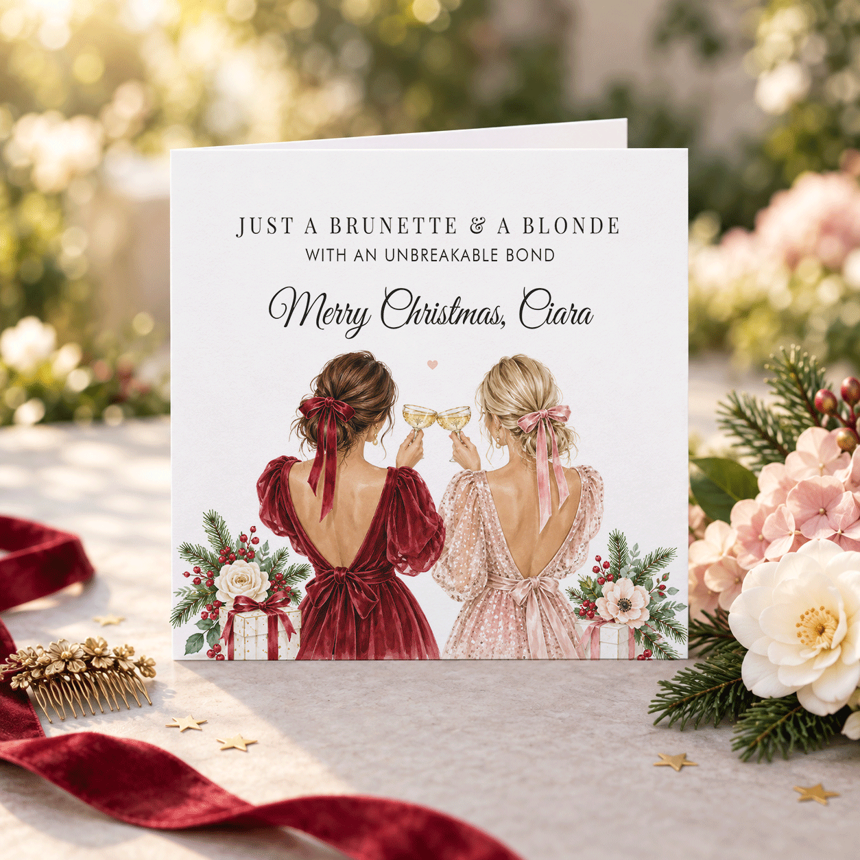Brunette & Blonde Unbreakable Bond Christmas Card