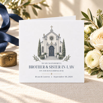 Personalized Brother and Sister-in-Law Church Wedding Card