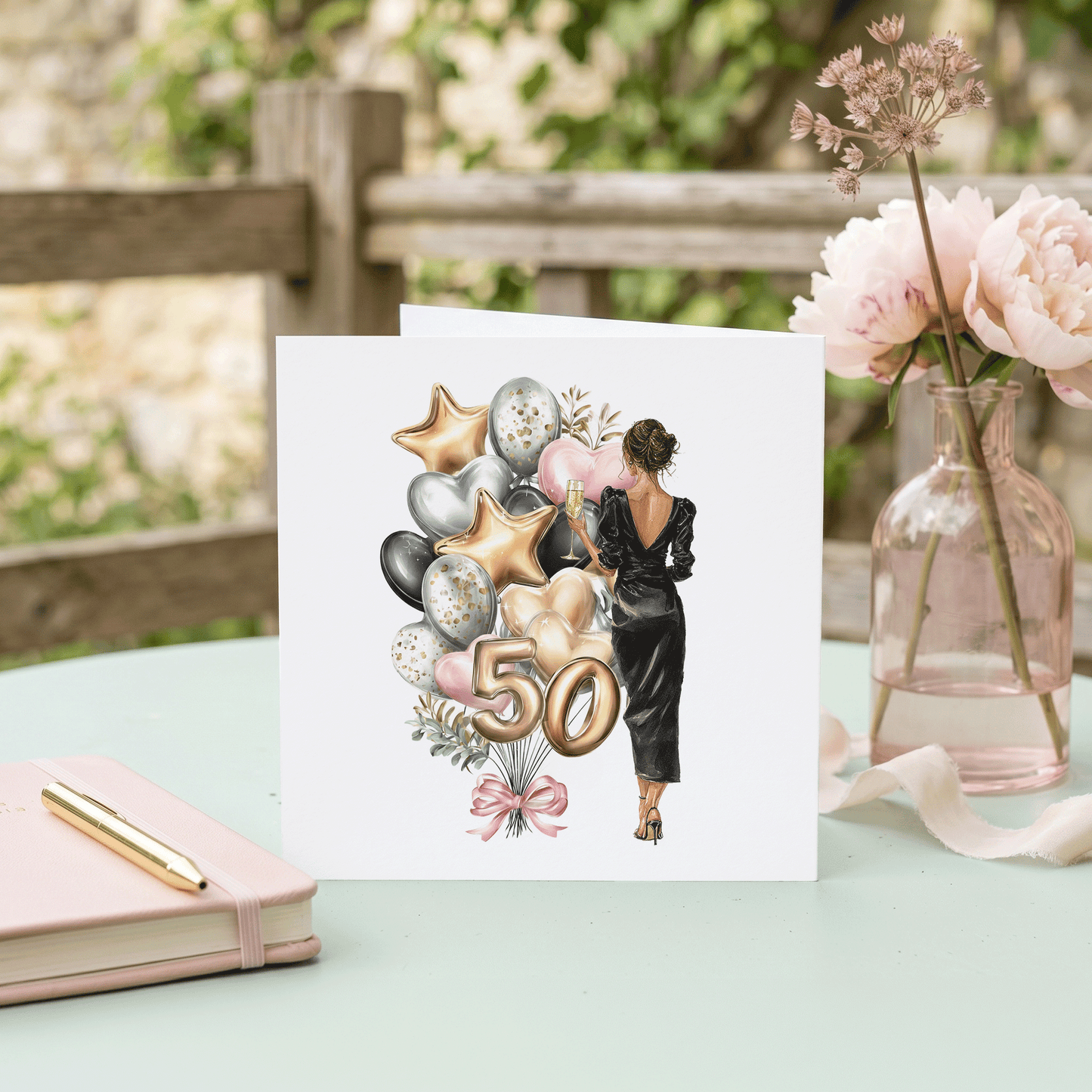 50th Birthday Card for Best Friend, Champagne Glam, Personalized