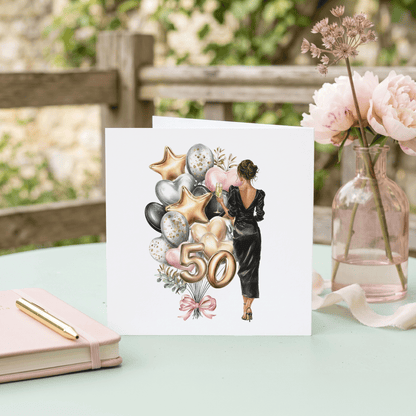 50th Birthday Card for Best Friend, Champagne Glam, Personalized