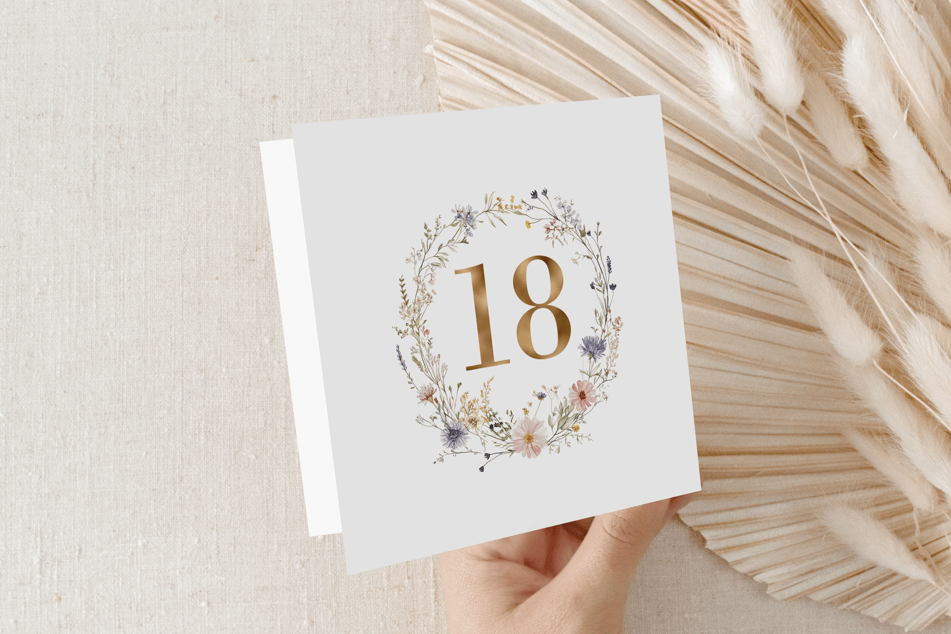 Floral Wildflower Birthday Card with Gold Number Any Age - Pretty Gifted