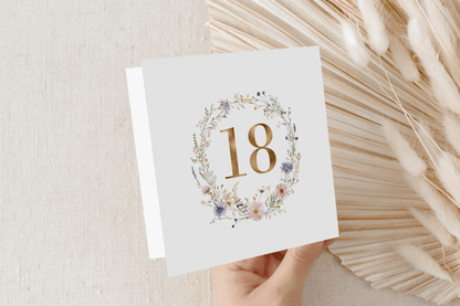 Floral Wildflower Birthday Card with Gold Number Any Age - Pretty Gifted