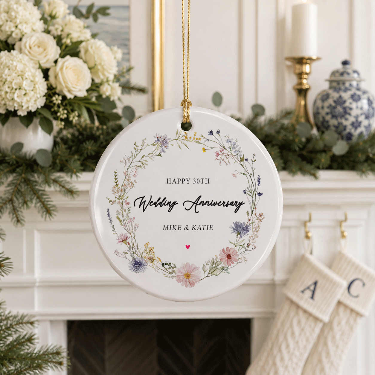 30th Wedding Anniversary Ornament Personalized Pearl Anniversary Couples Keepsake