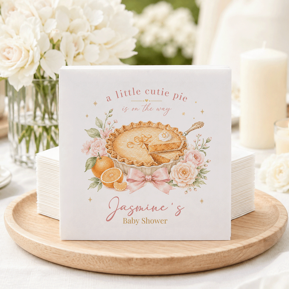 A Little Cutie Pie Is On The Way Napkins, Pink Peony - Pretty Gifted