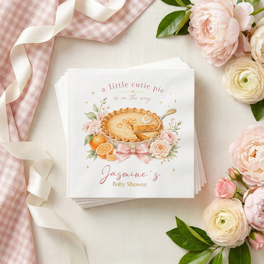 A Little Cutie Pie Is On The Way Napkins, Pink Peony - Pretty Gifted