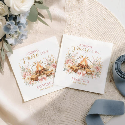 Adding S'more Love Baby Shower Napkins, Pink Campfire - Pretty Gifted
