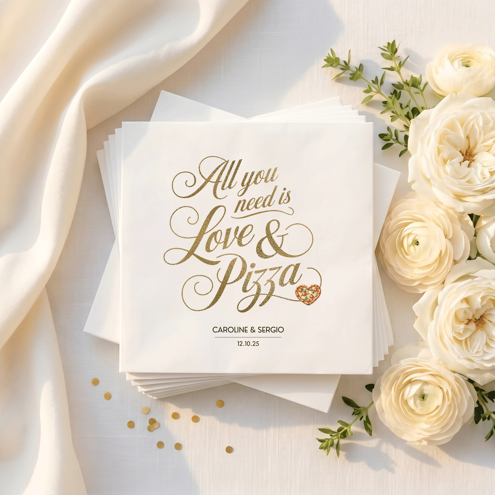All You Need Is Love and Pizza Wedding Napkins - Pretty Gifted