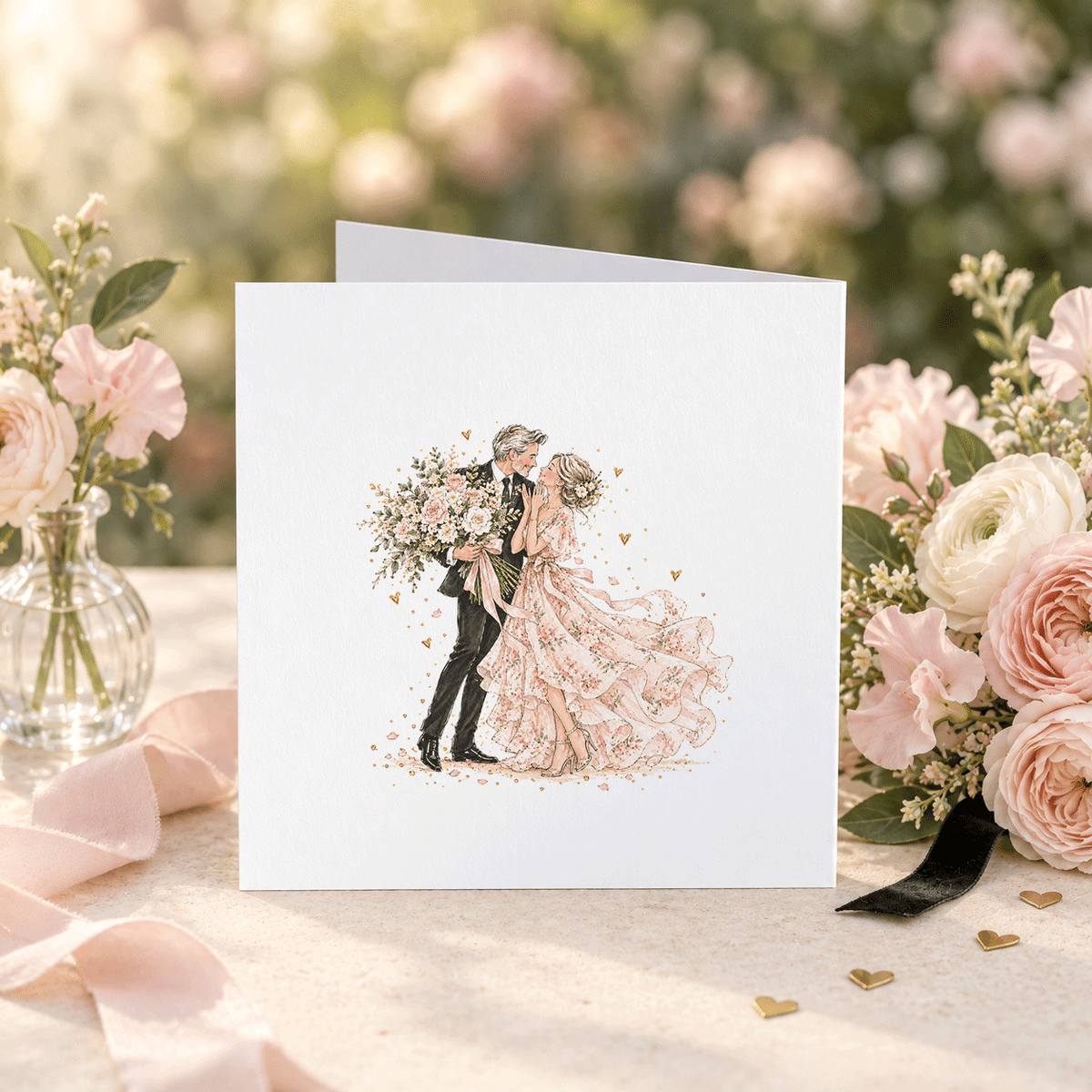 Anniversary Card for a Couple, Whimsical Floral Design - Pretty Gifted